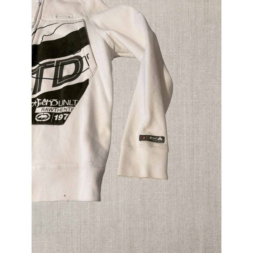 Ecko Unltd Vintage Full Zip Hoodie Sweatshirt Mens Large Ivory Streetwear - Picture 3 of 8